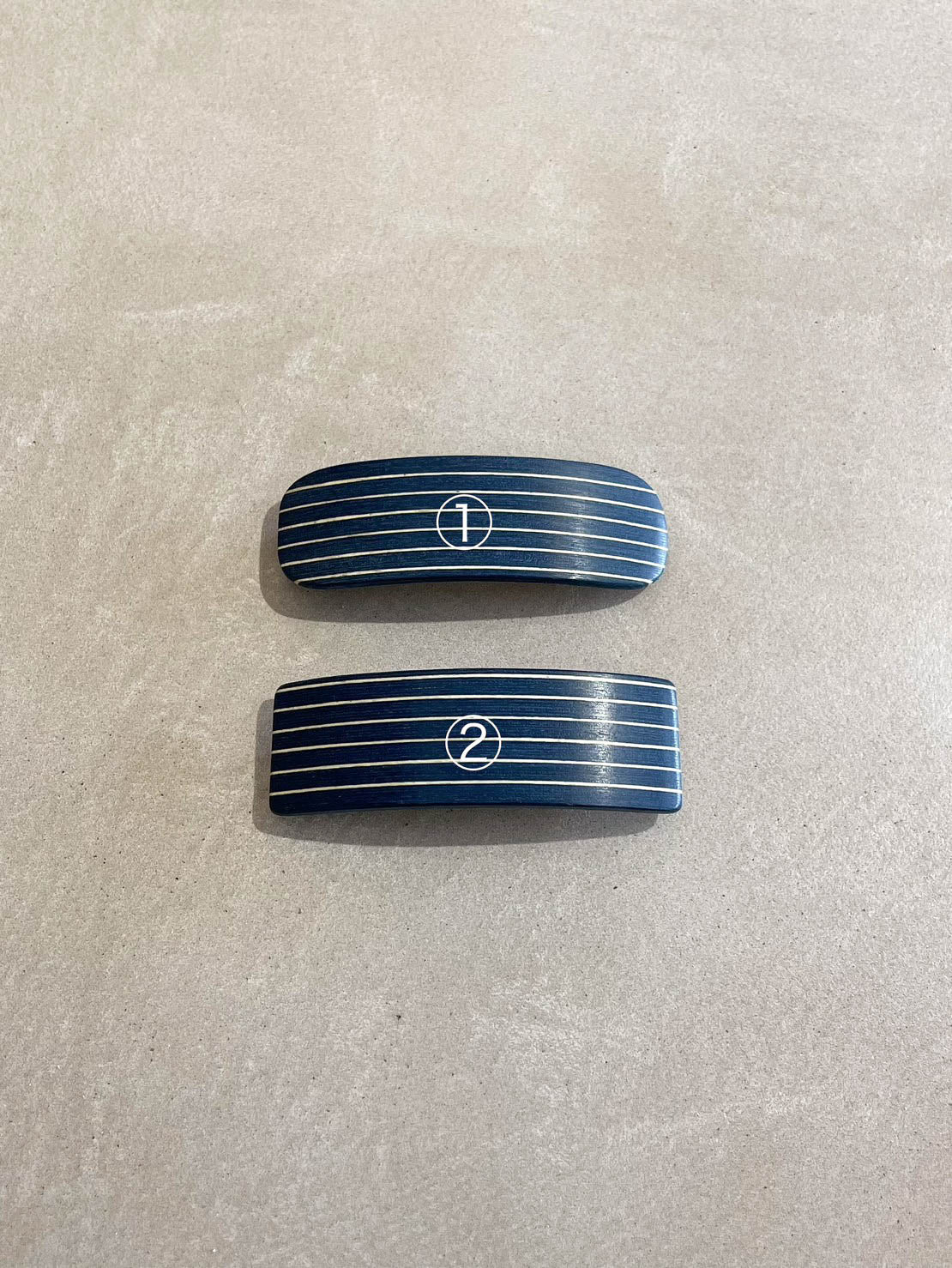 KOSTKAMM バレッタ horizontal stripes blue white wood